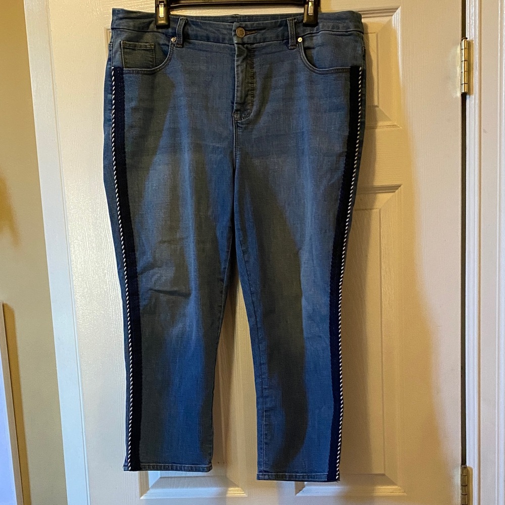 Chico's Blue  girlfriend slim leg crop Jeans